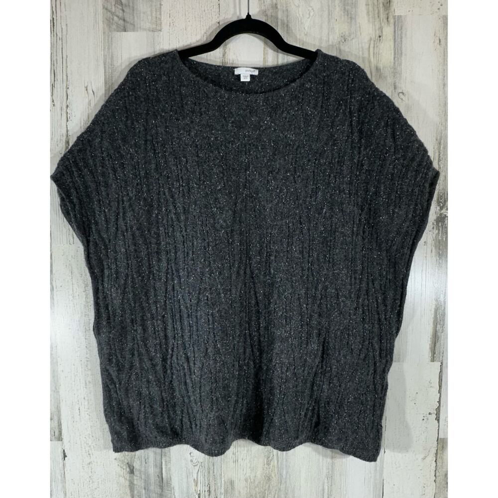 Pure Jill Poncho Pullover Sweater XS (Oversized) Gray Wool Blend‎ Crinkle Knit